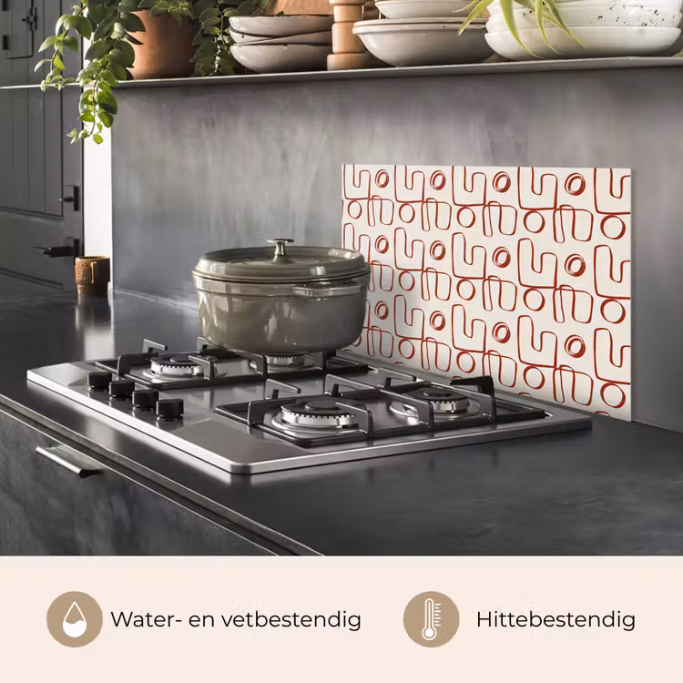 Spatscherm keuken - Abstract - Patroon - Beige - Rood — 6