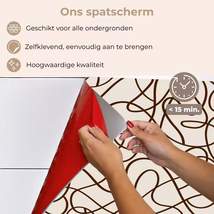 Spatscherm keuken - Beige - Lijnen - Donkerbruin — 3