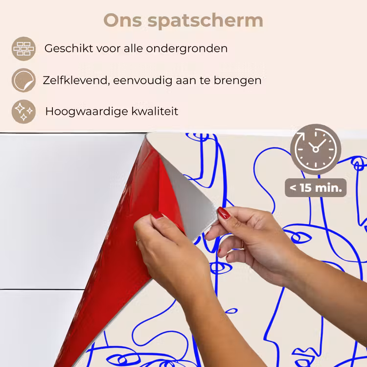 Spatscherm keuken - Gezicht - Blauw - Lijnen - Beige — 3