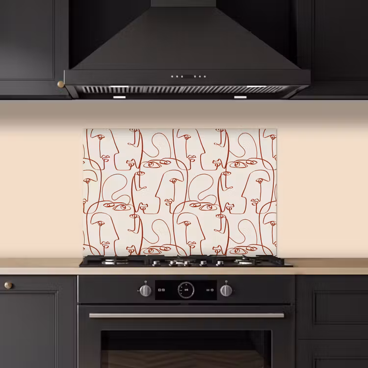 Spatscherm keuken - Gezichten - Abstract - Rood - Beige — 1