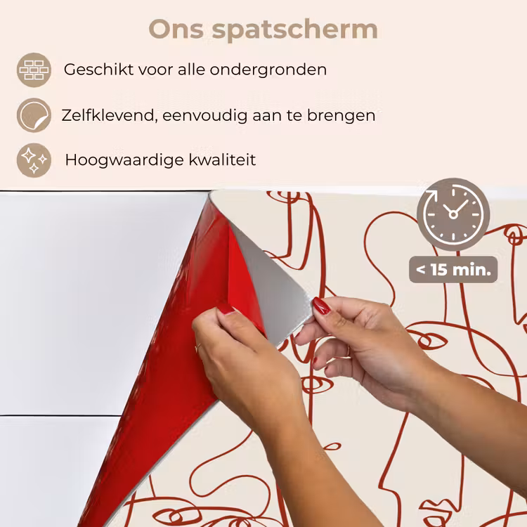 Spatscherm keuken - Gezichten - Abstract - Rood - Beige — 3