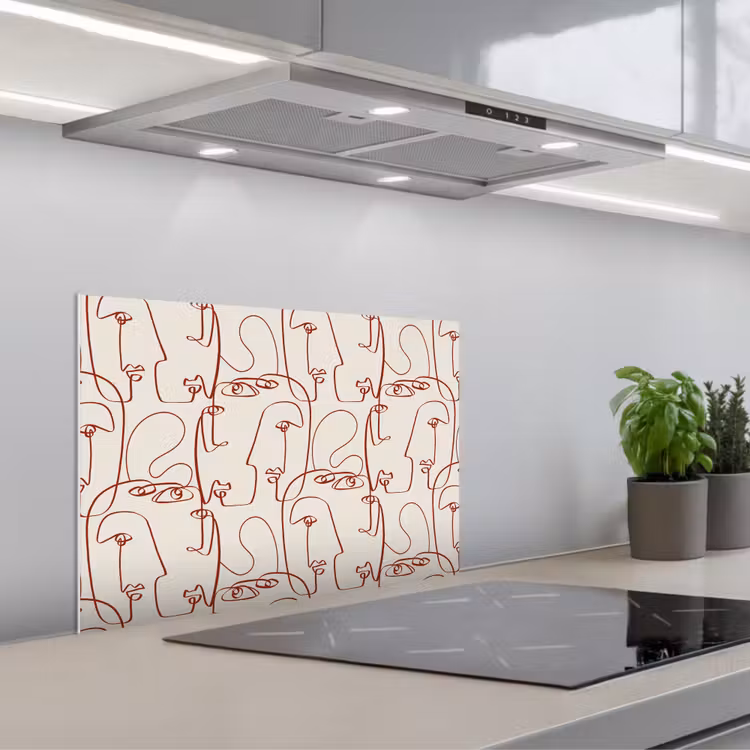 Spatscherm keuken - Gezichten - Abstract - Rood - Beige — 4
