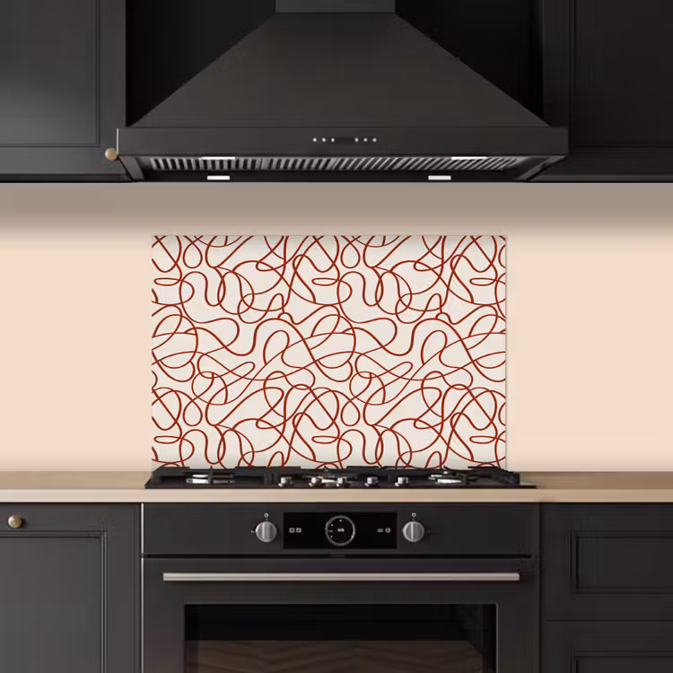 Spatscherm keuken - Lijnen - Abstract - Rood - Beige — 1