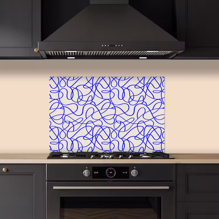 Spatscherm keuken - Patronen - Beige - Blauw - Lijnen — 1