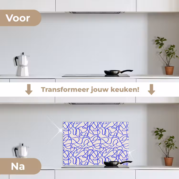 Spatscherm keuken - Patronen - Beige - Blauw - Lijnen — 2