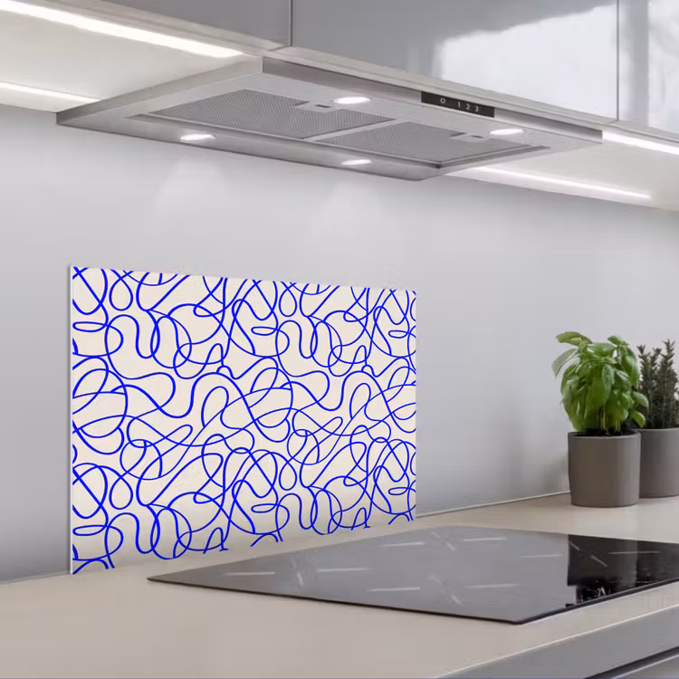 Spatscherm keuken - Patronen - Beige - Blauw - Lijnen — 4