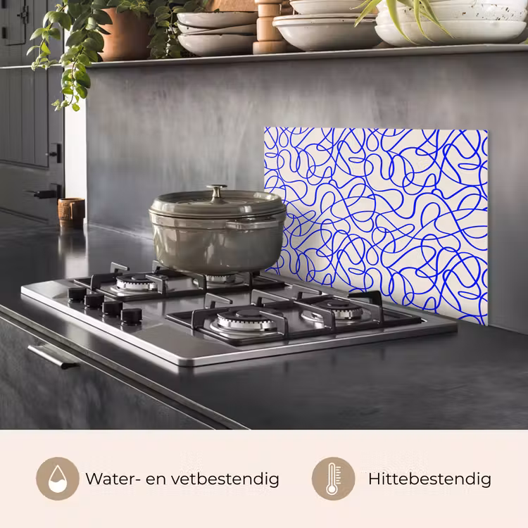 Spatscherm keuken - Patronen - Beige - Blauw - Lijnen — 6