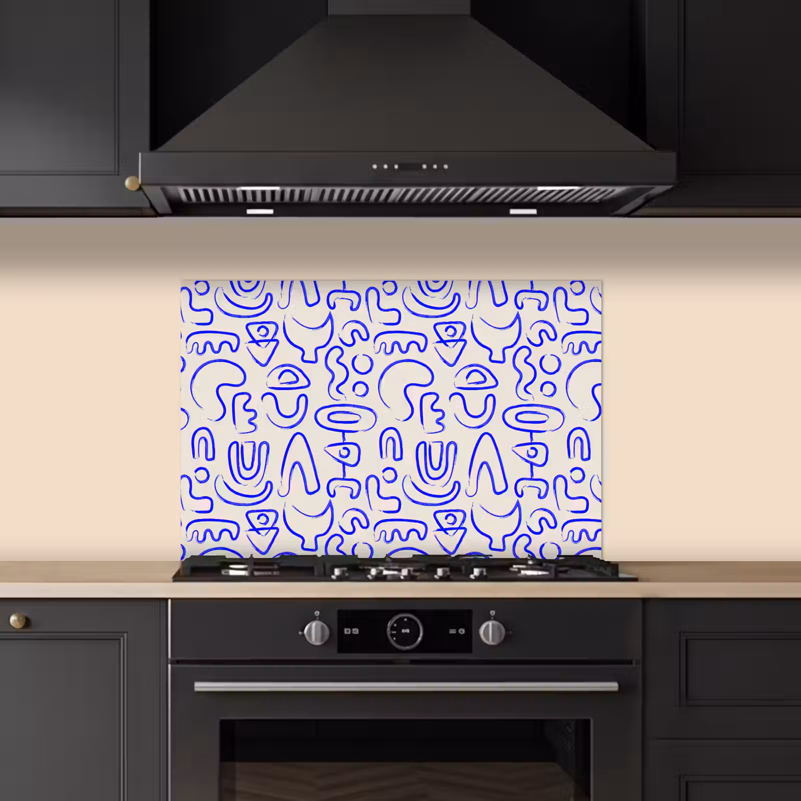 Spatscherm keuken - Blauw - Patroon - Abstract - Beige — 1