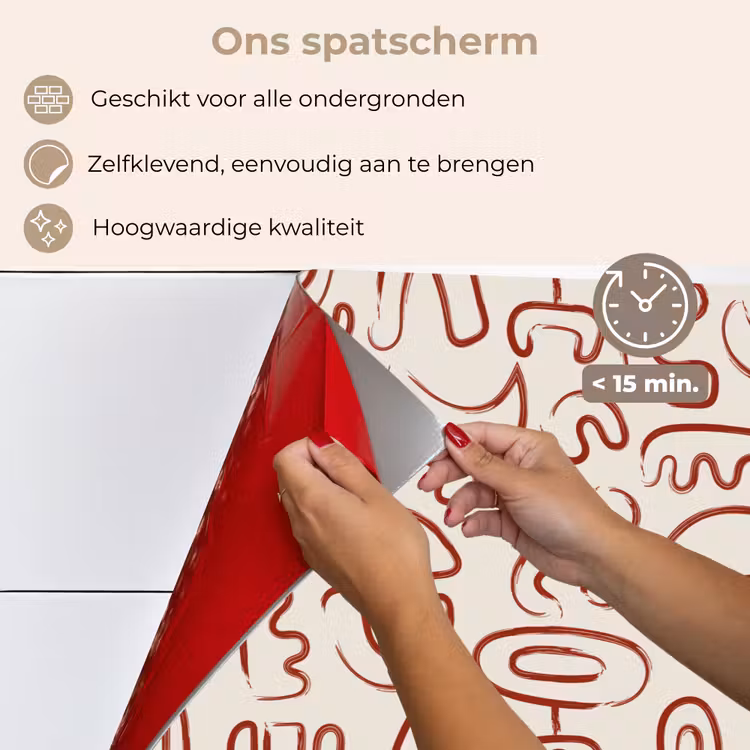 Spatscherm keuken - Beige - Vormen - Rood - Patroon — 3
