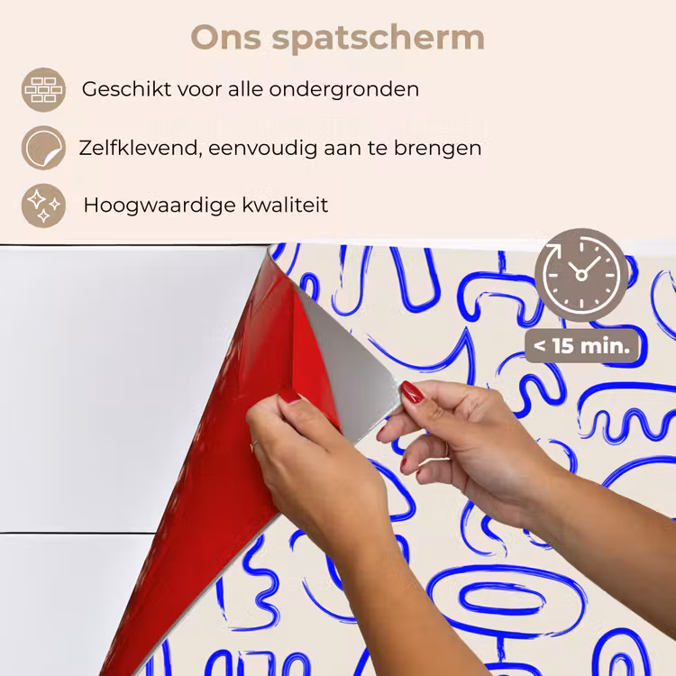 Spatscherm keuken - Blauw - Patroon - Abstract - Beige — 3
