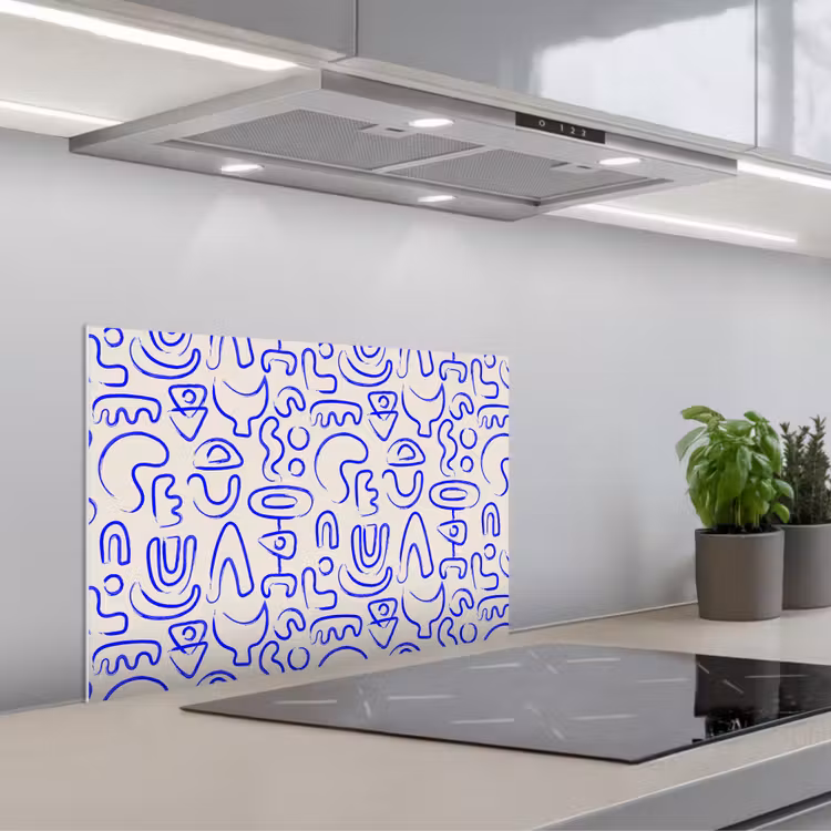 Spatscherm keuken - Blauw - Patroon - Abstract - Beige — 4