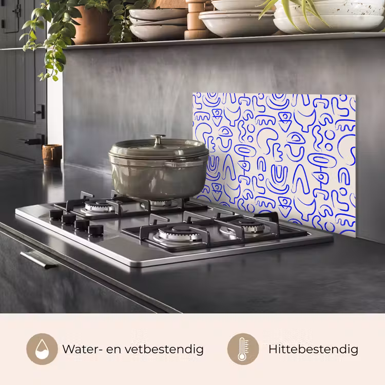 Spatscherm keuken - Blauw - Patroon - Abstract - Beige — 6