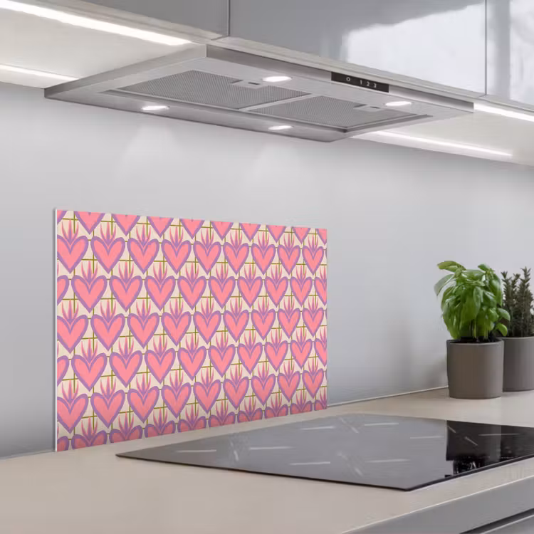 Spatscherm keuken - Patroon - Roze - Hartjes — 4