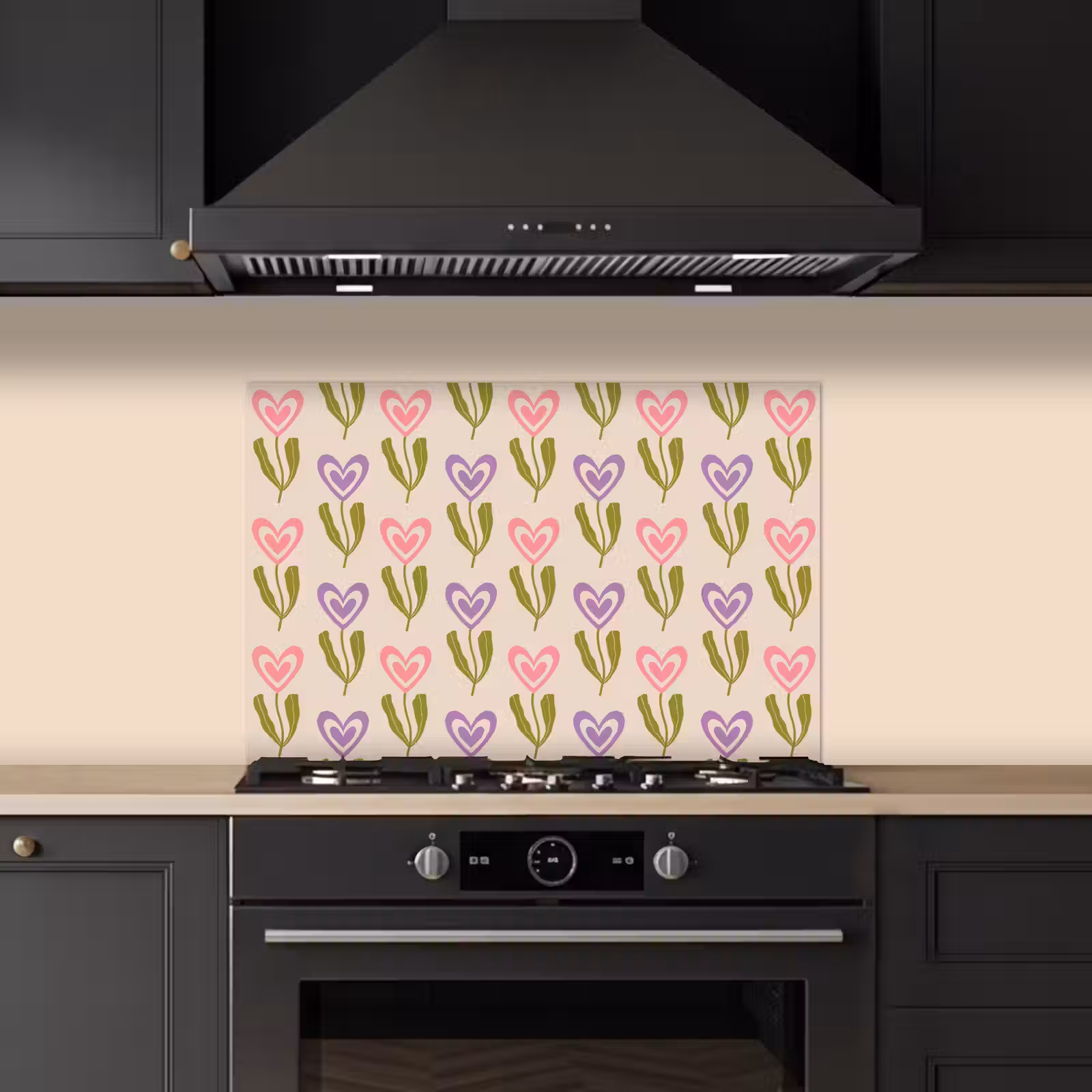 Spatscherm keuken - Bloemen - Hartjes - Patroon — 1