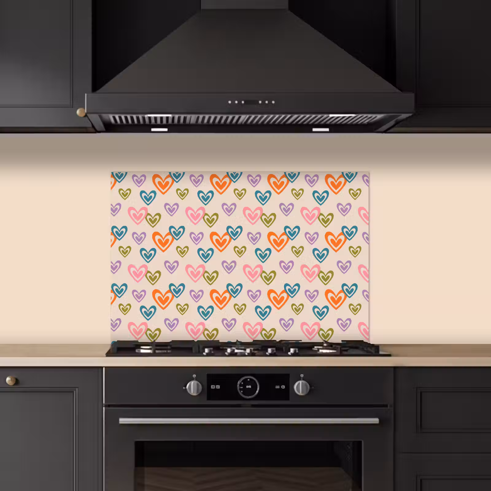 Spatscherm keuken - Kleurrijk - Hartjes - Patroon - Beige — 1