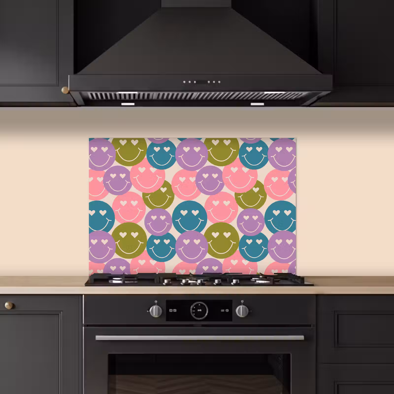 Spatscherm keuken - Patroon - Smiley - Kleurrijk - Hartjes — 1