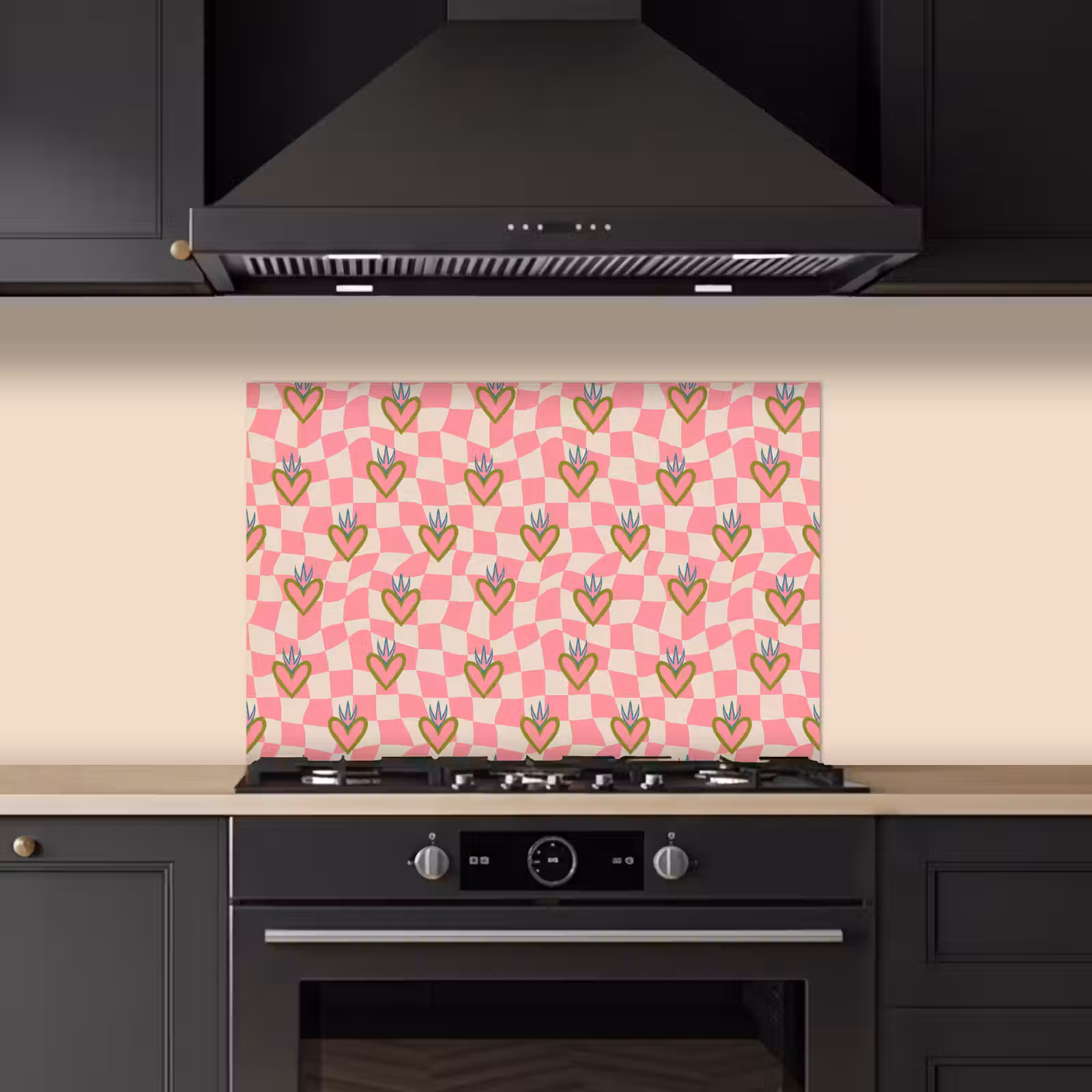 Spatscherm keuken - Roze - Retro - Patroon - Geblokt — 1