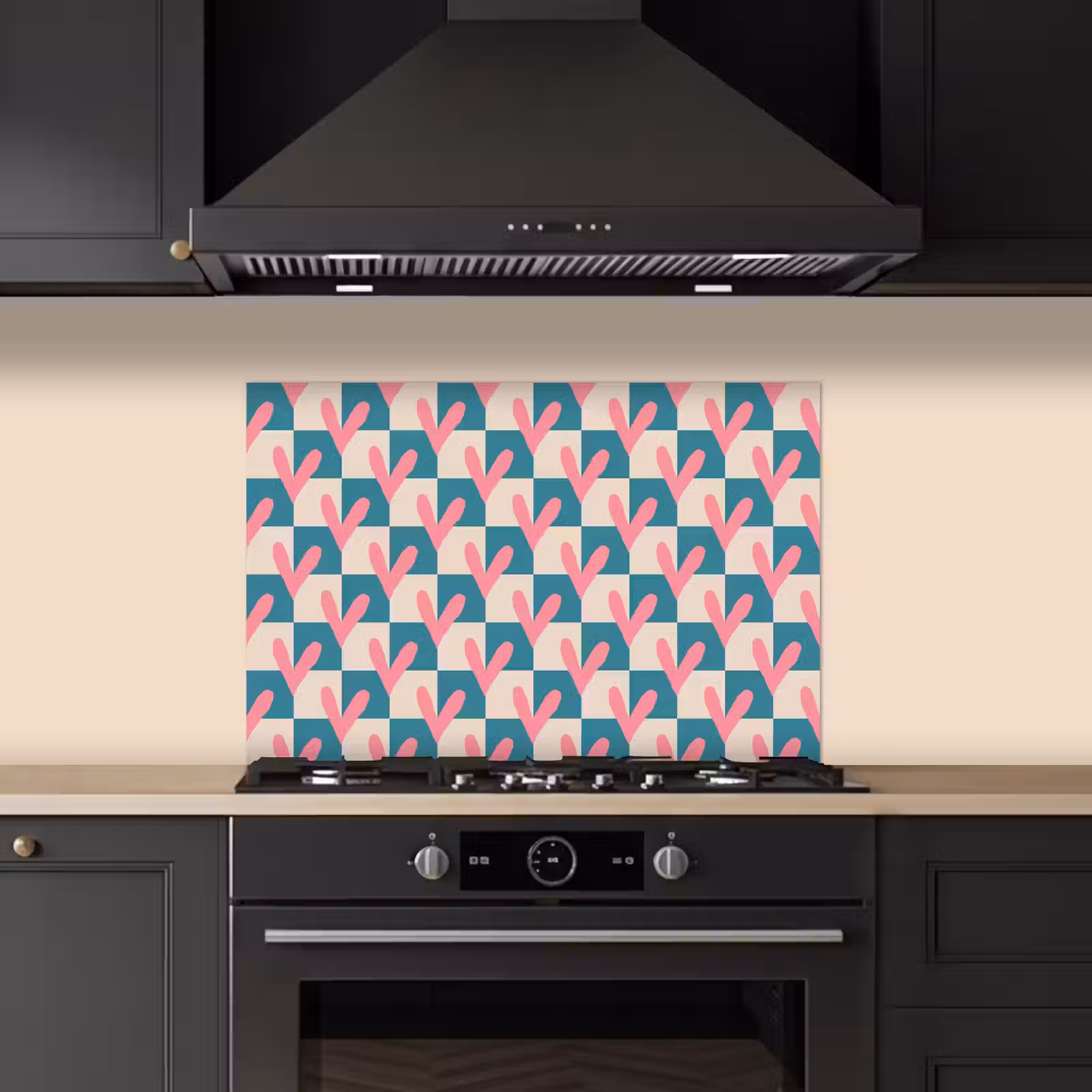 Spatscherm keuken - Vlakken - Hartjes - Patroon - Retro — 1