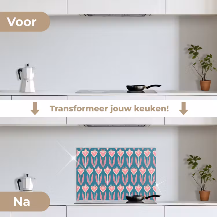 Spatscherm keuken - Blauw - Retro - Patroon - Hartjes — 2