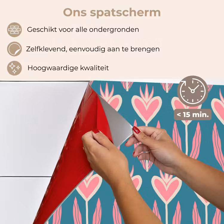 Spatscherm keuken - Blauw - Retro - Patroon - Hartjes — 3