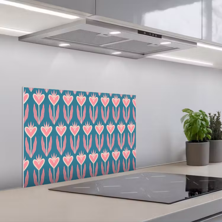 Spatscherm keuken - Blauw - Retro - Patroon - Hartjes — 4
