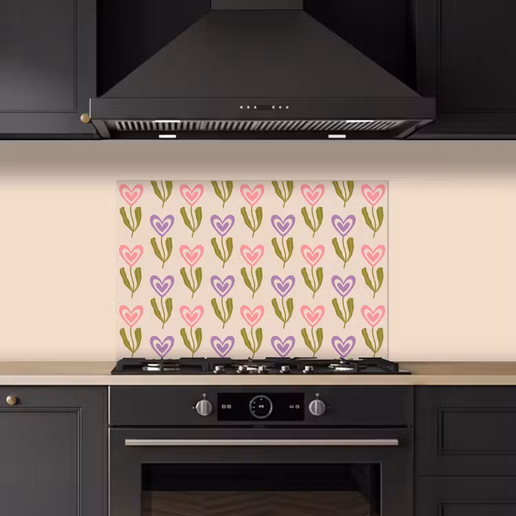 Spatscherm keuken - Bloemen - Hartjes - Patroon — 1