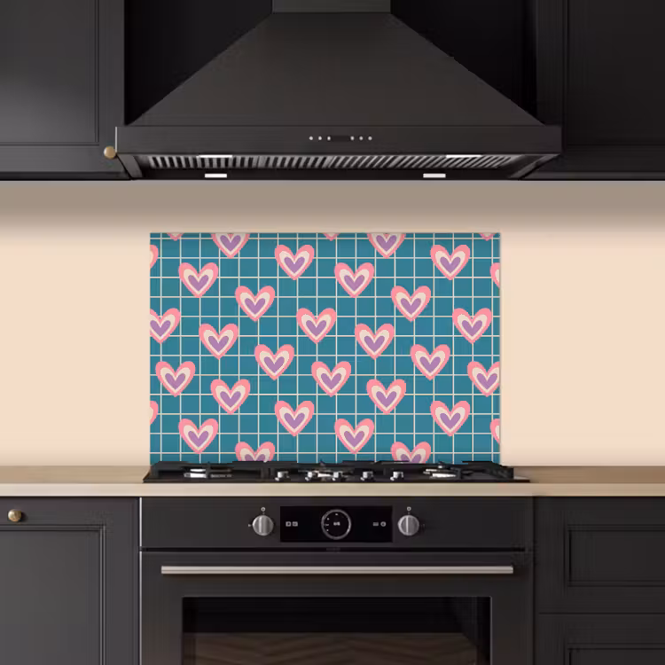 Spatscherm keuken - Hartjes - Raster - Patroon - Blauw — 1