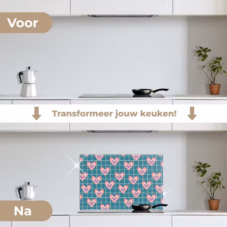 Spatscherm keuken - Hartjes - Raster - Patroon - Blauw — 2