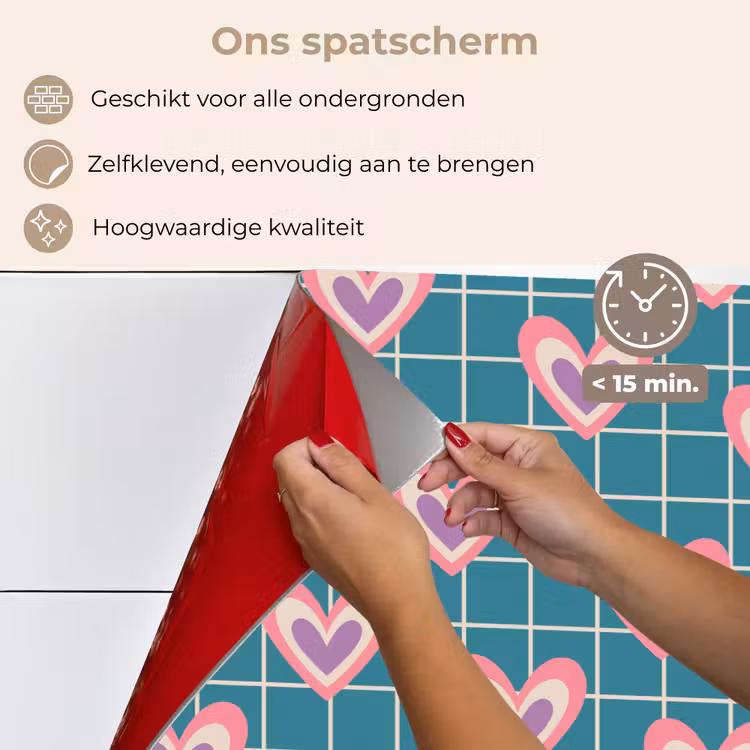 Spatscherm keuken - Hartjes - Raster - Patroon - Blauw — 3
