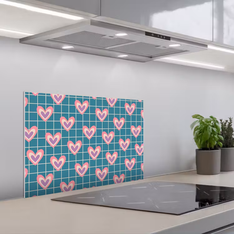 Spatscherm keuken - Hartjes - Raster - Patroon - Blauw — 4