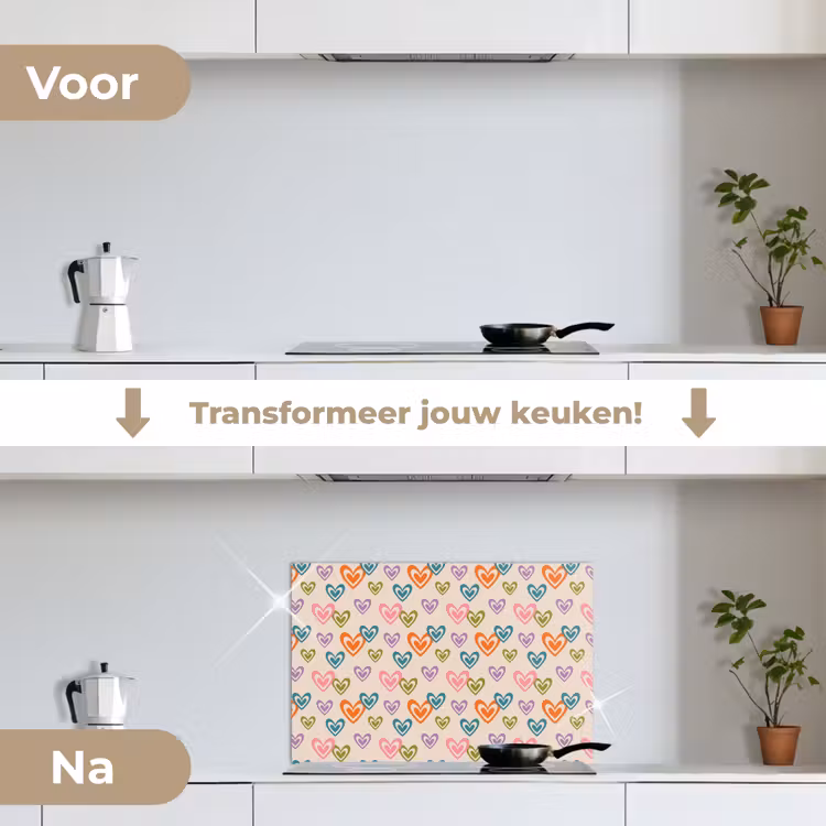 Spatscherm keuken - Kleurrijk - Hartjes - Patroon - Beige — 2