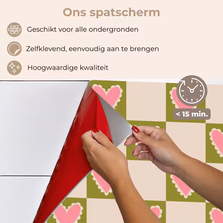 Spatscherm keuken - Olijfgroen - Hartjes - Patroon - Retro — 3