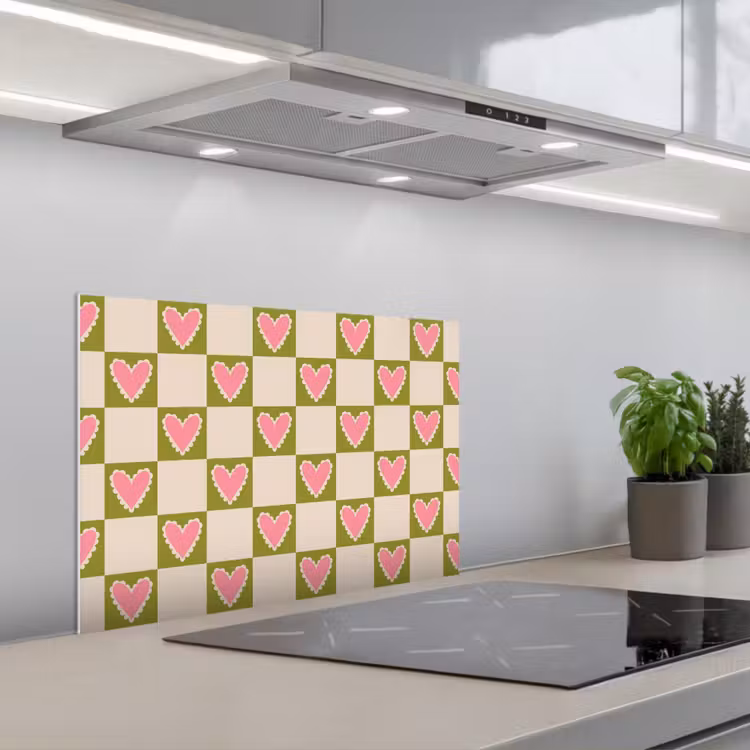 Spatscherm keuken - Olijfgroen - Hartjes - Patroon - Retro — 4