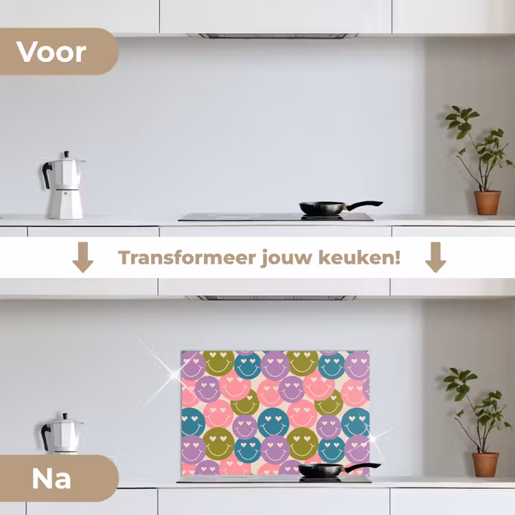 Spatscherm keuken - Patroon - Smiley - Kleurrijk - Hartjes — 2