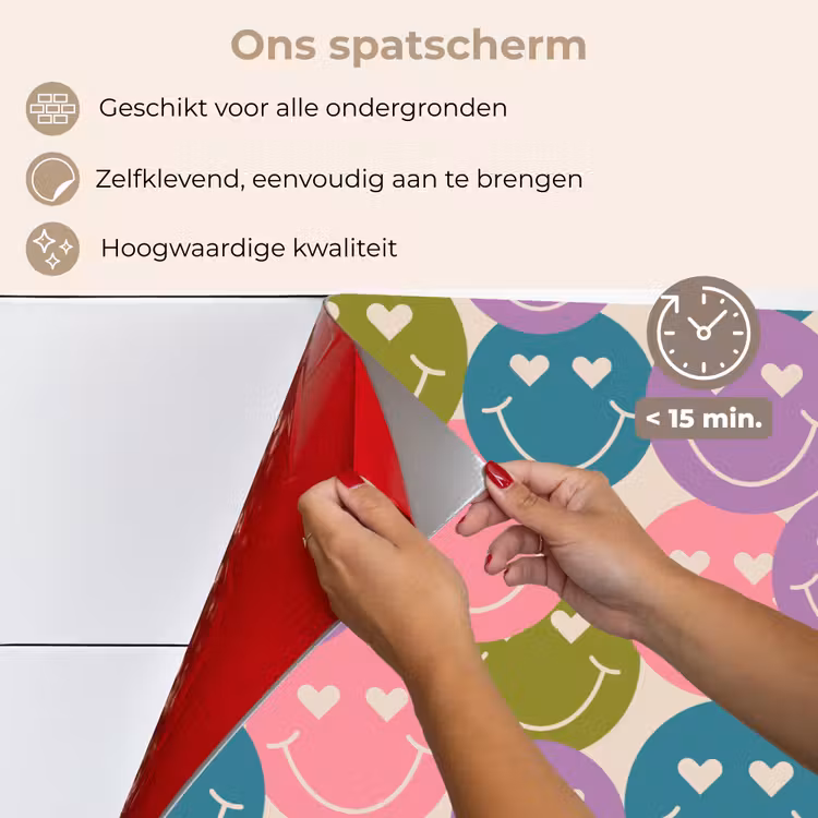Spatscherm keuken - Patroon - Smiley - Kleurrijk - Hartjes — 3