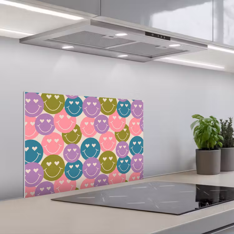 Spatscherm keuken - Patroon - Smiley - Kleurrijk - Hartjes — 4