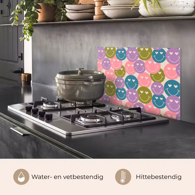 Spatscherm keuken - Patroon - Smiley - Kleurrijk - Hartjes — 6