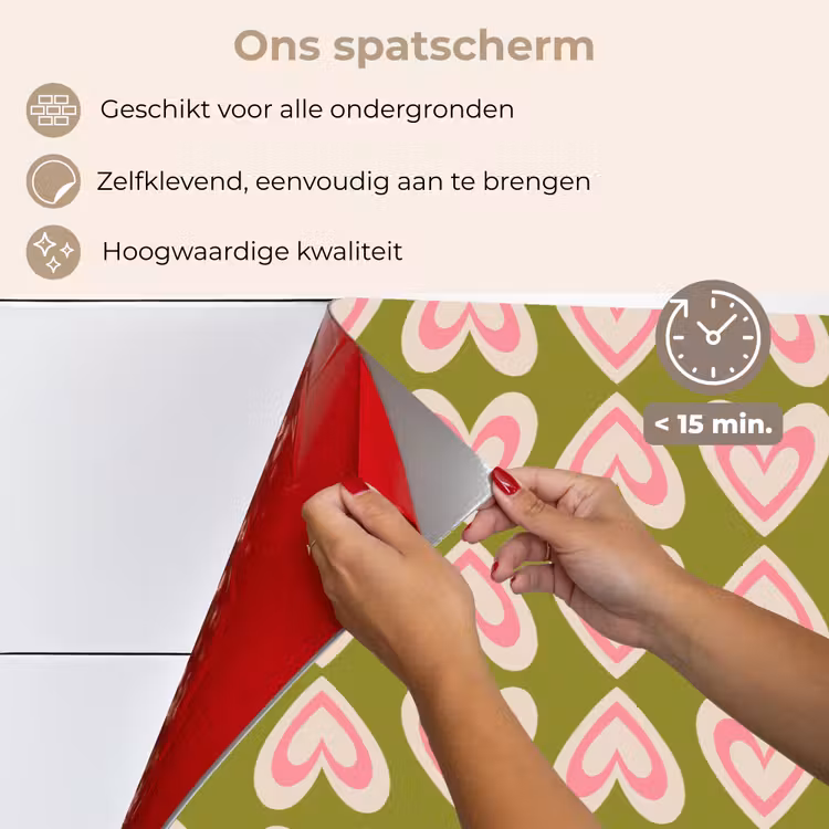 Spatscherm keuken - Patroon - Symmetrisch - Hartjes - Olijfgroen — 3