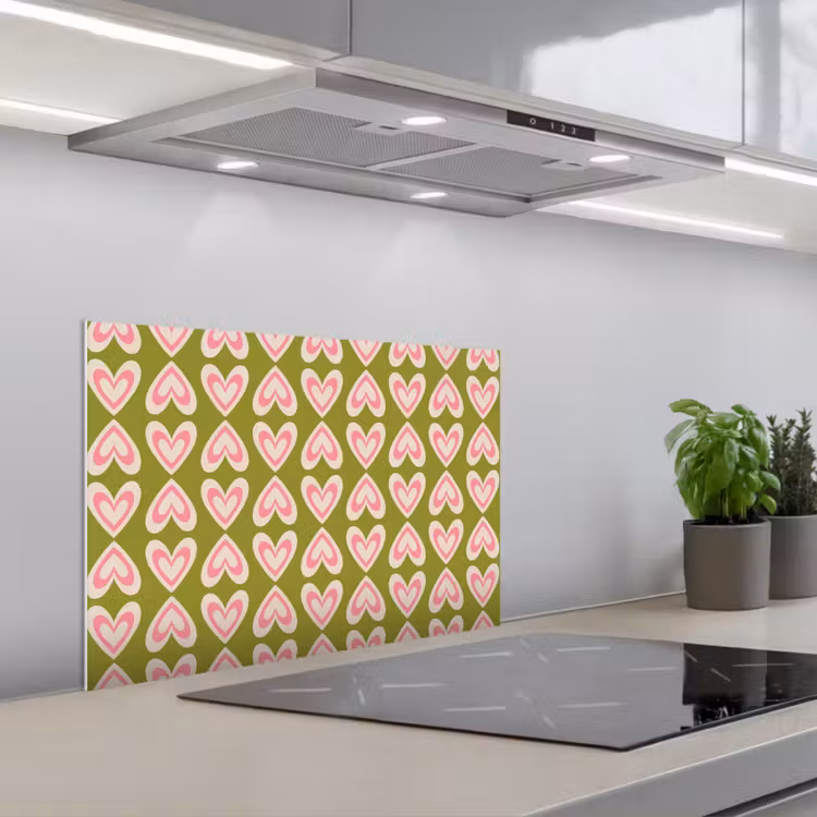 Spatscherm keuken - Patroon - Symmetrisch - Hartjes - Olijfgroen — 4