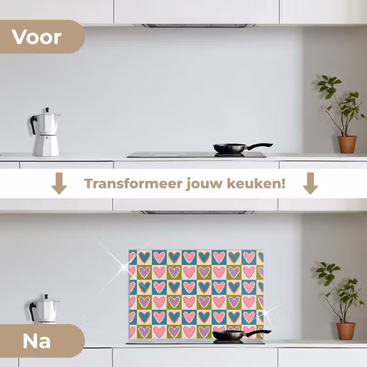 Spatscherm keuken - Retro - Kleuren - Patroon - Hartjes — 2
