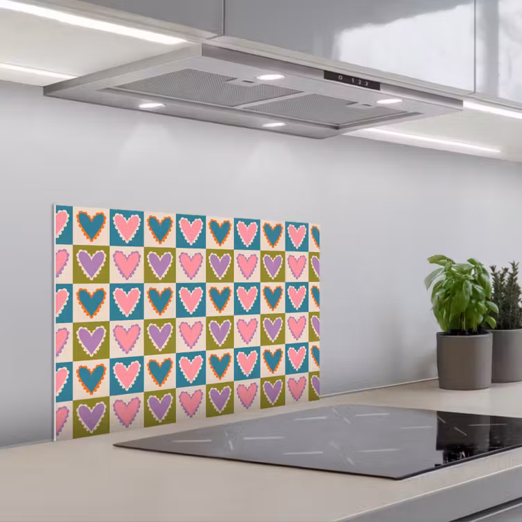 Spatscherm keuken - Retro - Kleuren - Patroon - Hartjes — 4