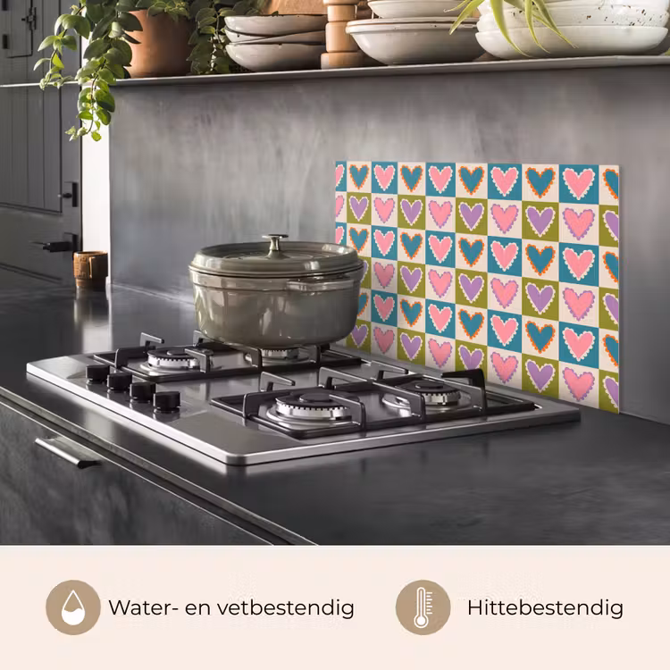 Spatscherm keuken - Retro - Kleuren - Patroon - Hartjes — 6