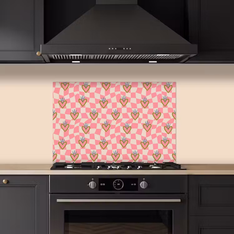 Spatscherm keuken - Roze - Retro - Patroon - Geblokt — 1