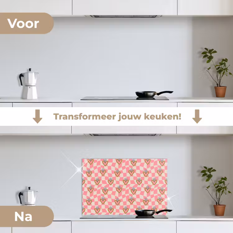 Spatscherm keuken - Roze - Retro - Patroon - Geblokt — 2