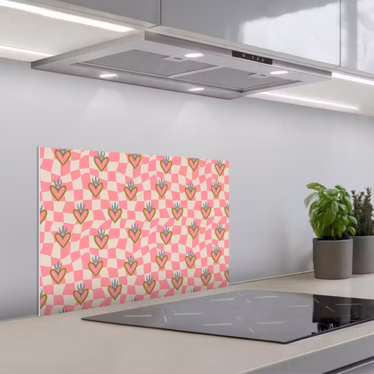 Spatscherm keuken - Roze - Retro - Patroon - Geblokt — 4