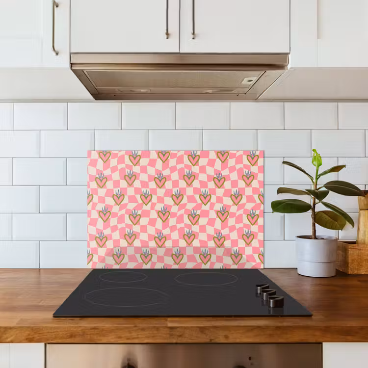 Spatscherm keuken - Roze - Retro - Patroon - Geblokt — 5