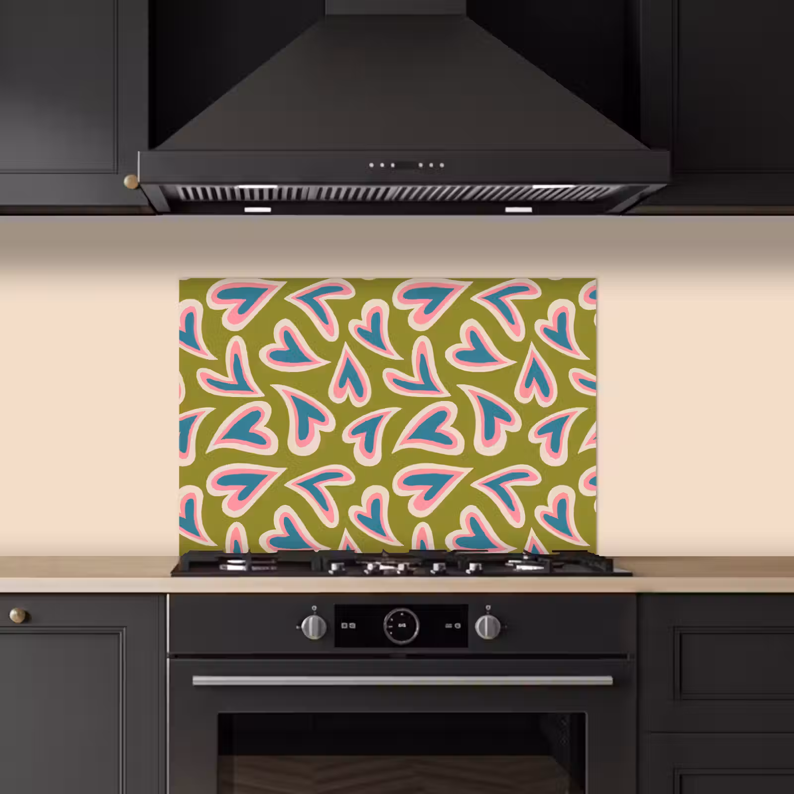 Spatscherm keuken - Groen - Retro - Hartjes - Patroon — 1