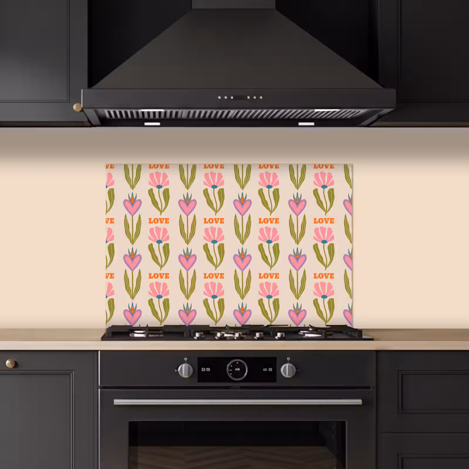 Spatscherm keuken - Love - Patroon - Bloemen - Hartjes — 1