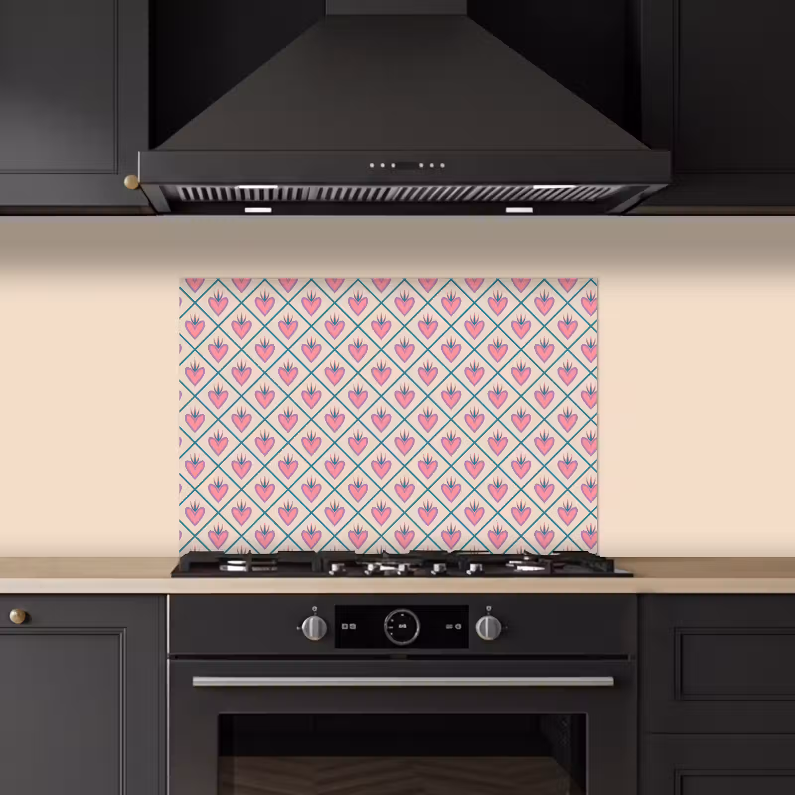 Spatscherm keuken - Retro - Ruit - Hartjes - Patroon — 1