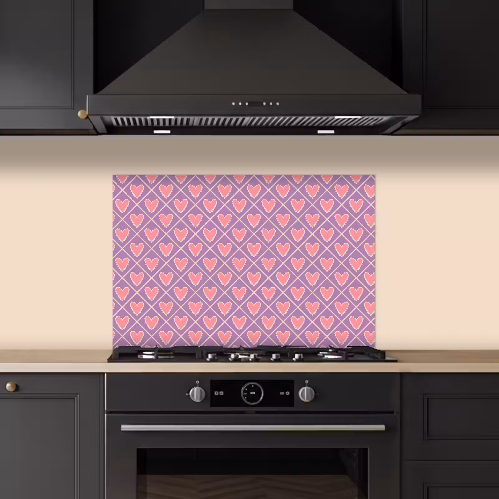 Spatscherm keuken - Ruit - Patroon - Paars - Hartjes — 1